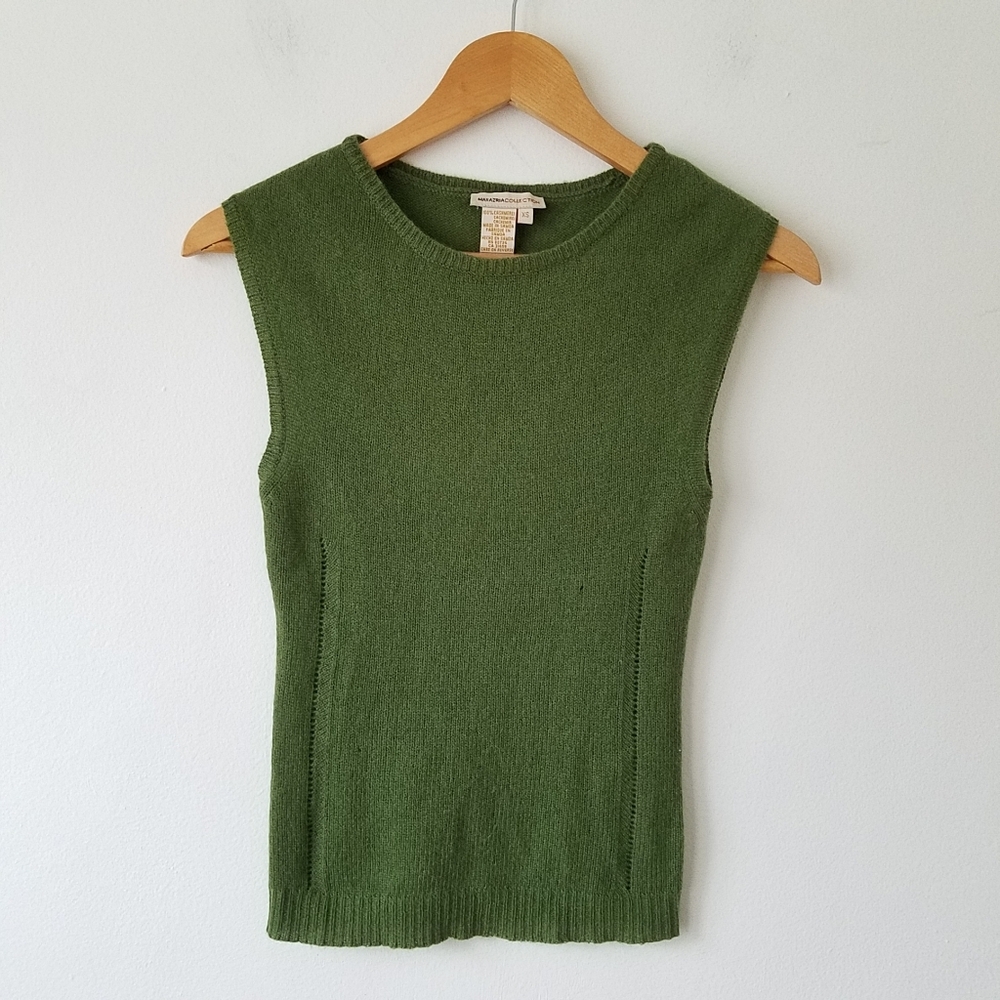 Vtg Y2K Maxazria Collection 100% Cashmere Green Sleeveless Sweater Size XS